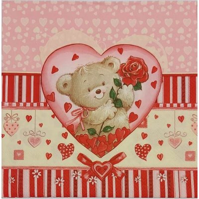 ubrousek 33x33 cm medvídek s růží – Sleviste.cz