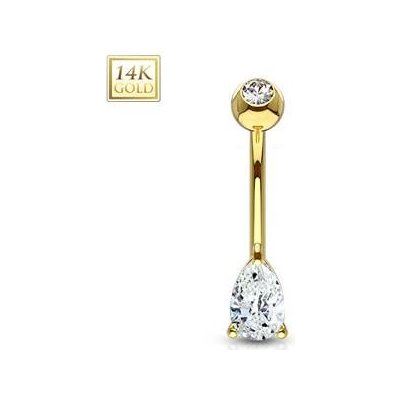 Šperky4U zlatý piercing do pupíku zirkon ve tvaru kapky ZL01086-YG – Zboží Mobilmania