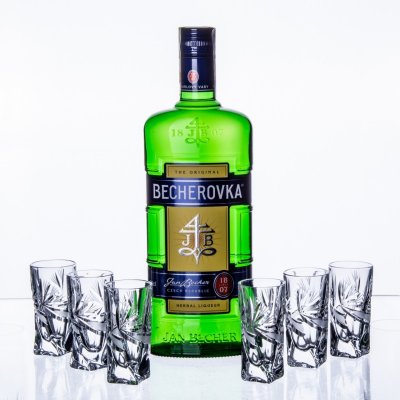 Becherovka 0,7 l (dárkové balení mašle + 6 sklenice) – Zboží Mobilmania