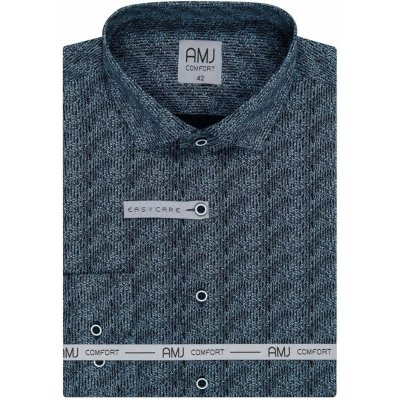 AMJ pánská košile bavlněná dlouhý rukáv slim fit VDSBR1164 modrá s puntíky