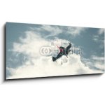 Obraz s hodinami 1D panorama - 120 x 50 cm - Fighter plane on cloudy sky Bojové letadlo na zatažené obloze – Zbozi.Blesk.cz