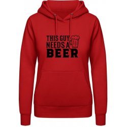 AWDis Hoodie mikina Nápis Tenhle chlap potřebuje Pivo Ohnivá červená