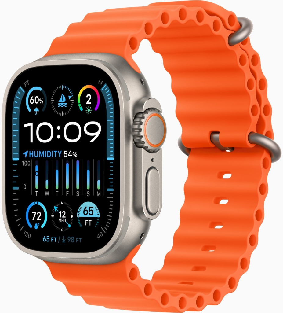 Apple Watch Ultra 2 49mm titanové pouzdro s oranžovým oceánským řemínkem MREH3CS/A