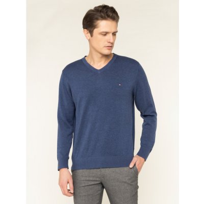 Tommy Hilfiger pánský svetr s výstřihem do V MW0MW11653 modrý – Sleviste.cz