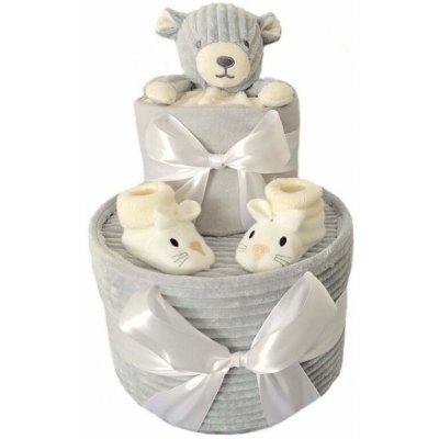 Brumlík dvoupatrový plenkový dort Modrošedý medvídek – Sleviste.cz