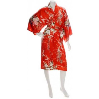 Japonské dámské hedvábné kimono Hana Yukata Red – Zboží Mobilmania