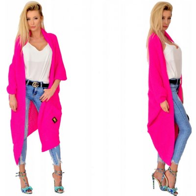Fashionweek Luxusní pletený maxi cardigan RAINBOW SV052 Růžový neon – Zboží Mobilmania