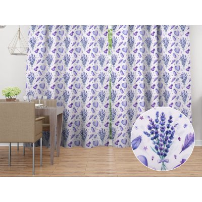 Biante Dekorační závěs PML-055 Levandule a srdce na bílém 145x170 cm – Zboží Mobilmania