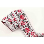 Krojová stuha - světle šedá s červenými růžemii - šíře 4,8 cm – Hledejceny.cz