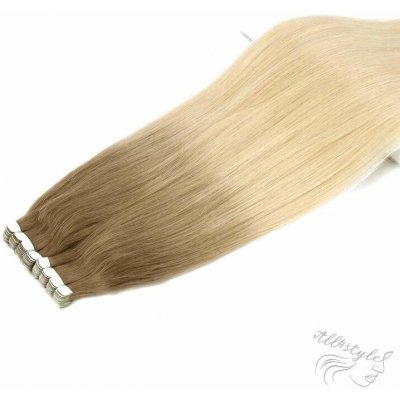 Vlasové PU pásky MINI tape in na prodlužování vlasů 50cm ombré balayage šedá/18/60 - šedá / nejsvětlejší hnědá / platina – Zboží Dáma