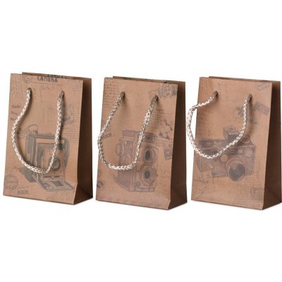 Dárková taška retro, motiv fotoaparát mix, přírodní, 100x150 mm – Zboží Živě