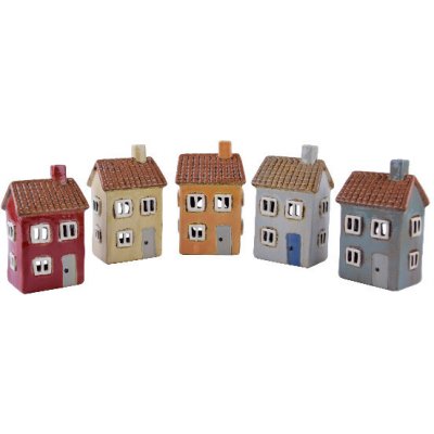 Ego Dekor Keramický domeček na čajovou svíčku BRAGI, svícen DOMEČEK NA NÁMĚSTÍ, barva: červená/béžová/oranžová/sv.šedá/tm.šedá, výška: 15cm|MyScandi - šedá pistáciová – Hledejceny.cz