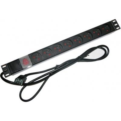 XtendLan ZASUVKA8B-19-C14 Rozvodný panel, 19", 8x 230V, ČSN, přívodní kabel IEC 320 C14, vypínač, indikátor napětí ZASUVKA8B-19-C14 – Zboží Živě