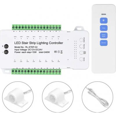 LED ovladač pro schodiště pro 16 schodů s PIR senzory a dálkovým ovládáním
