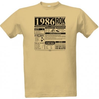 Tričko s potiskem Narozeninové noviny 1986 pánské písková – Zboží Dáma