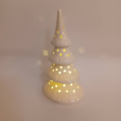 DECOLED Keramický stromeček, 9 x 7,4 x 17,8 cm, teple bílá, 2xLR44 – Zboží Mobilmania