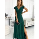 Crystal třpytivé dlouhé šaty s výstřihem 411-1 tmavě zelené