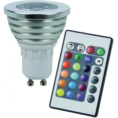 RGB LED žárovka GU10 3W + dálk.ovl set 3 ks – Zbozi.Blesk.cz