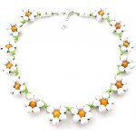 Kouzlo bižuterie Dřevěné korále náhrdelník květinky kopretinky na zeleném lanku – Sleviste.cz