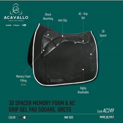 ACAVALLO Podsedlová dečka 3D Spacer Memory Foam AC Grip Gel černá – Zboží Dáma