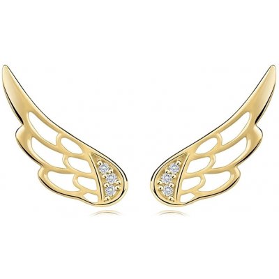 Šperky eshop Puzetové náušnice ze arátového žlutého zlata andělská křídla s výřezy čiré zirkony S5GG255.36 – Zbozi.Blesk.cz