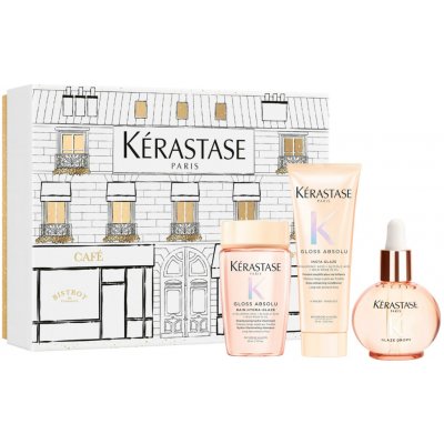 Kérastase Gloss Absolu šampon Bain Hydra Gloss 80 ml + kondicionér Fondant Hydra Gloss 75 ml + rozjasňující olej Glaze Drops 45 ml dárková sada – Zboží Dáma