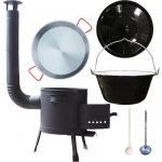 Kessel kotlík na guláš smalt 20 l Paella ocelová pánev 46 cm žáruvzdorná kotlina Plus 600 °C 42 cm poklice smalt 50 cm naběračka 350 ml a vařečka 50 cm SUPER PARTY – Zboží Dáma