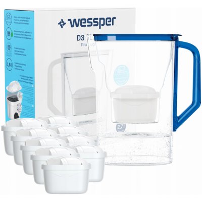 Wessper D3 Slim Aquaclassic 2,7 l filtrační džbán do chladničky bleu + 10x filtrační patrona AquaClassic – Zbozi.Blesk.cz