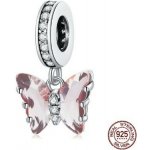 Prosperk Korálek stříbrný na náramek růžový motýlek S0169 – Zboží Dáma