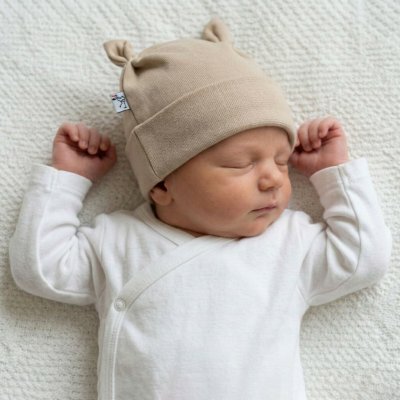 Baby Service Kojenecká nasazovací bavlněná čepice s oušky Béžová Babyservice – Sleviste.cz