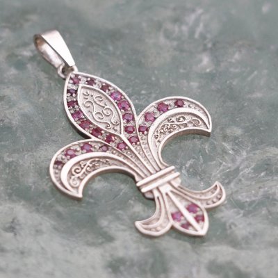 Drakkaria FLEUR DE LIS stříbrný s rubíny P39877