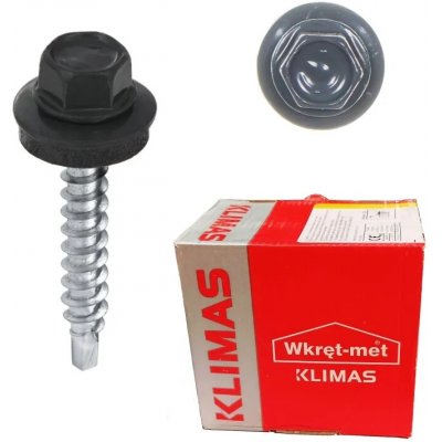 Samořezný střešní farmářský šroub KLIMAS 4,8 x 35 SW8 RAL 7024 Grafitově šedý s podložkou EPDM (250 ks/bal) – Sleviste.cz