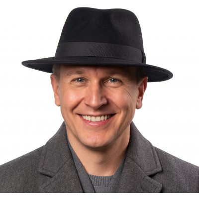 Fiebig since 1903 Cestovní nemačkavý klobouk vlněný černý s černou stuhou – Zboží Dáma