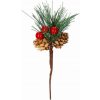 Vánoční dekorace SPRINGOS Větvička s jeřebinami a šiškami 20 cm CA0807-XG