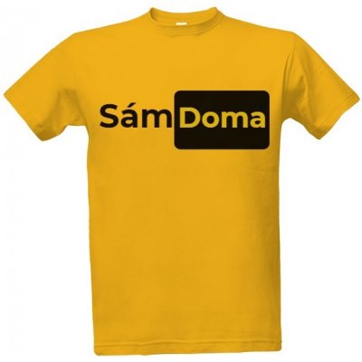 Tričko s potiskem triko s vtipným nápisem SÁM DOMA pánské Zlatá