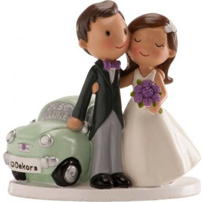 Svatební figurka na dort novomanželé s autem 12cm - Dekora – Zboží Mobilmania