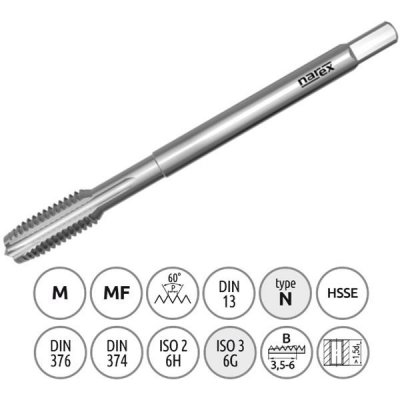 Narex Ždánice 041531452185000 - Závitník strojní M18,0x1,5mm typ 3043 kód 3500, lícování ISO2 (6H), DIN374 – Zboží Mobilmania
