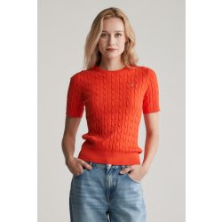 Gant STRETCH COTTON CABLE SS C-NECK ORANGE RED