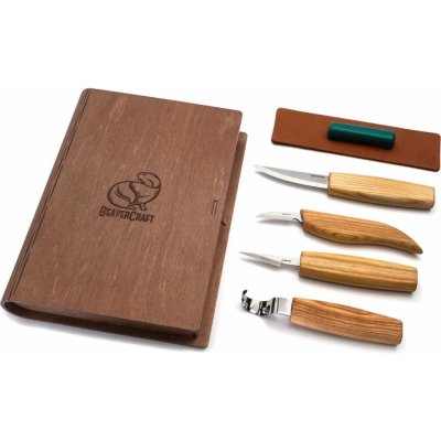 BeaverCraft řezbářská sada Set of 4 Knives in Book Case – Zboží Mobilmania