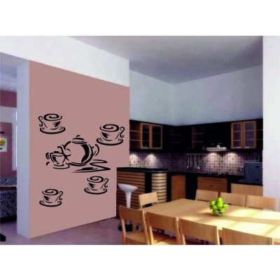 Merci-shop. Samolepky na zeď - Čajová konvice s hrníčky rozměry 60 x 21 cm – Zboží Dáma