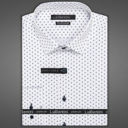 Lui Bentini Platinum pánská bavlněná košile dlouhý rukáv regular fit LDB240 bílá s tmavě modrými kosočtverečky