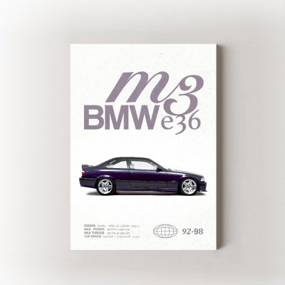 BMW E36 M3 Velikost: 50x70 cm, Rám: Bez Rámu – Hledejceny.cz