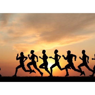 WEBLUX 41044614 Fototapeta papír Marathon Maraton černé siluety běžců na západ slunce rozměry 160 x 116 cm