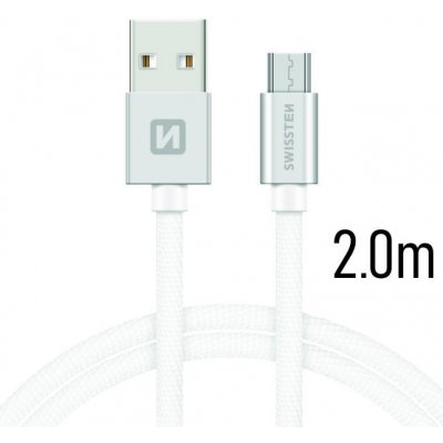 Swissten 71522303 USB 2.0, zástrčka A - zástrčka micro B, opletený, 2m, stříbrný – Zboží Mobilmania