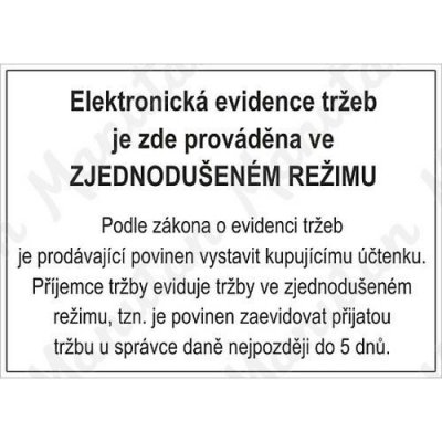 Elektronická evidence tržeb EET, samolepka 297 x 210 x 0,1 mm A4 – Hledejceny.cz