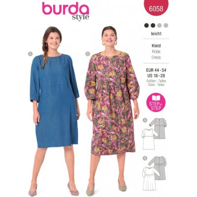 Střih Burda 6058, návod k šití: šaty pro plnoštíhlé – Zboží Mobilmania