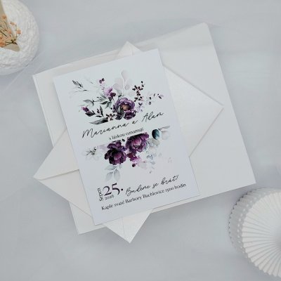 Svatební oznámení Fialové Pivoňky 1 – Zbozi.Blesk.cz