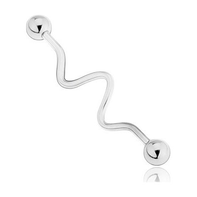 Šperky eshop ocelový zvlněný piercing do ucha ukončený kuličkami AC8.10 – Zboží Mobilmania