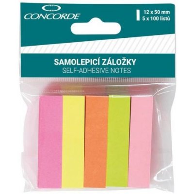 Záložky samolepicí 12 x 50 mm, papírové, 5 x 100 ks – Zboží Mobilmania