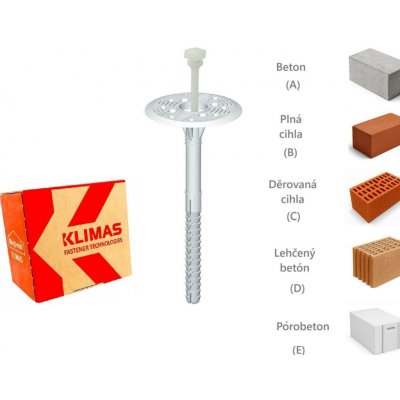 KLIMAS Wkret-met LTX-10 Talířová hmoždinka s plastovým trnem a zkrácenou expanzní zónou Ø10 mm 220 mm - 100 ks – Sleviste.cz